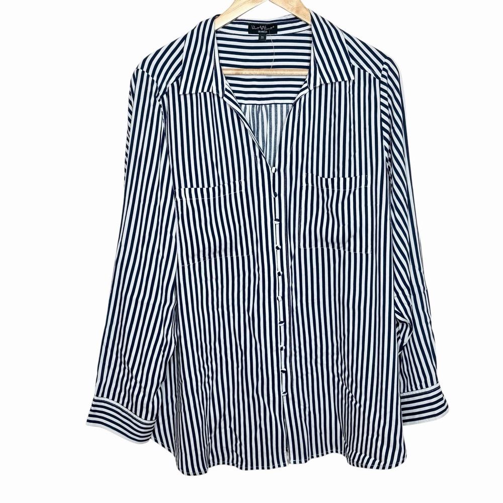 Velvet Heart Striped Button Up Shirt Navy White Womens Size 2X Nautical Preppy
